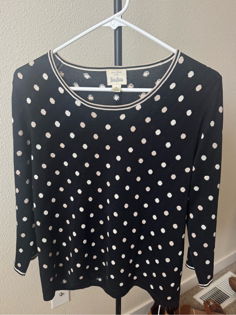 Belford for Neiman Marcus Silk Polka Dot Crew Neck Sweater